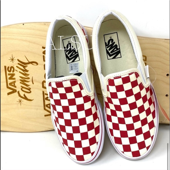 VANS Classic Slip On Primary Check Red Canvas WMNS - Picture 6 of 8